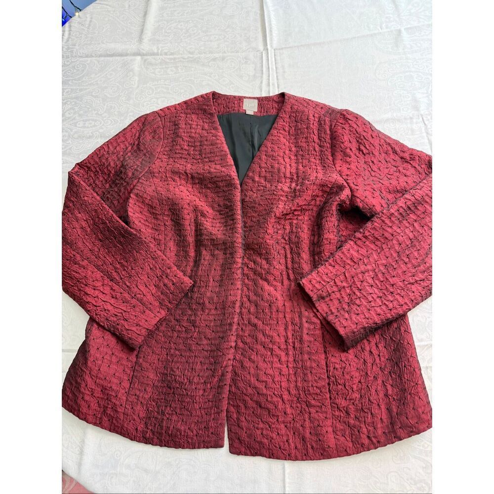 J. Jill Open Front Blazer Jacket Burgundy Textured Long Sleeve Plus Size1X